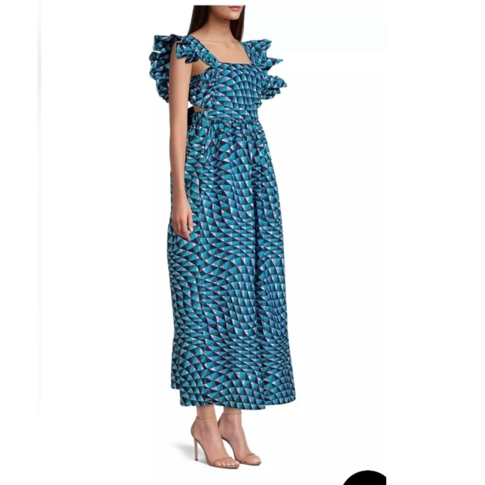 Tuckernuck‎ Elisamama Blue Geometric Ankara Print Ruffle Sleeve Maxi Dress Large